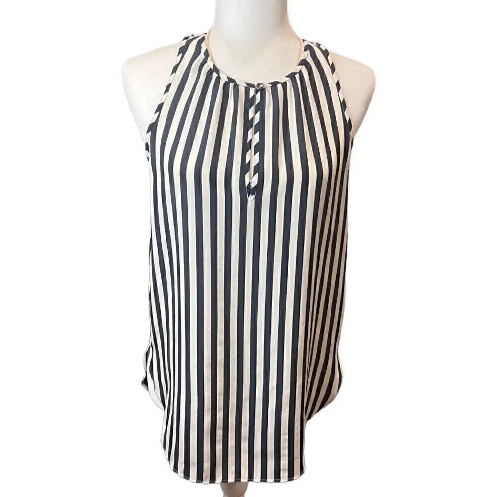 J. Crew sleeveless 100% Silk blouse white black stripes Size 0